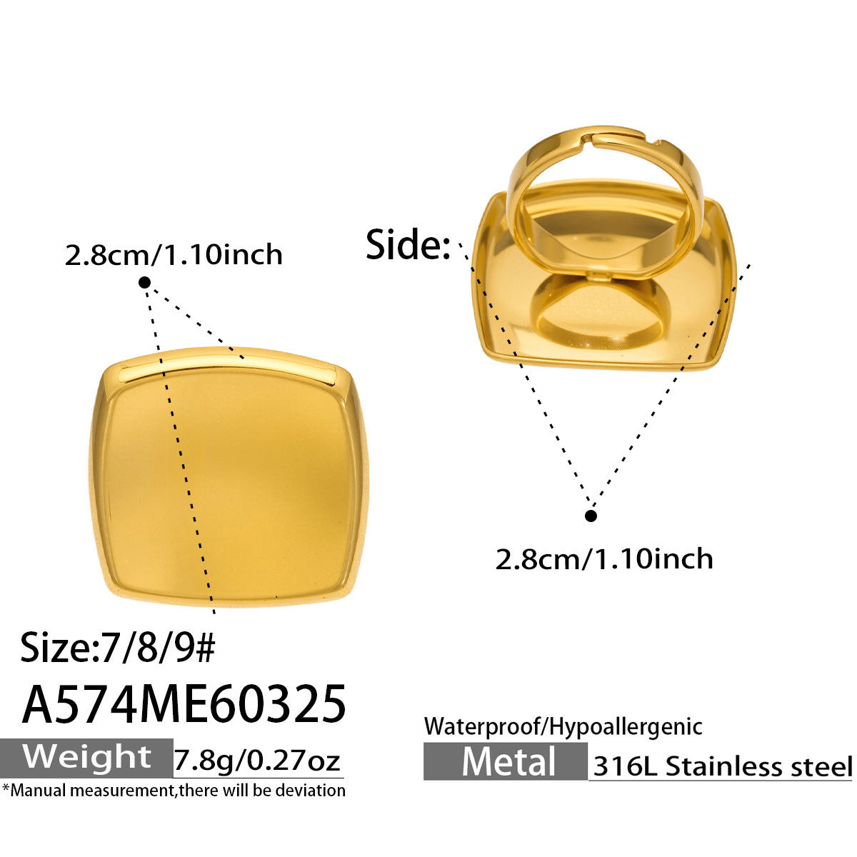 New Design Luxury Fashion Stainless Steel Rings for Women Vintage Waterdrop Square Heart Geometric Open Ring for Middle Finger