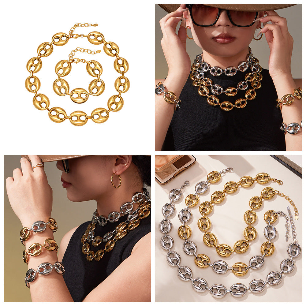 Custom Coffee Lover Gift Gold Plated Coffee Bean Charm Necklace with Matching Bracelet