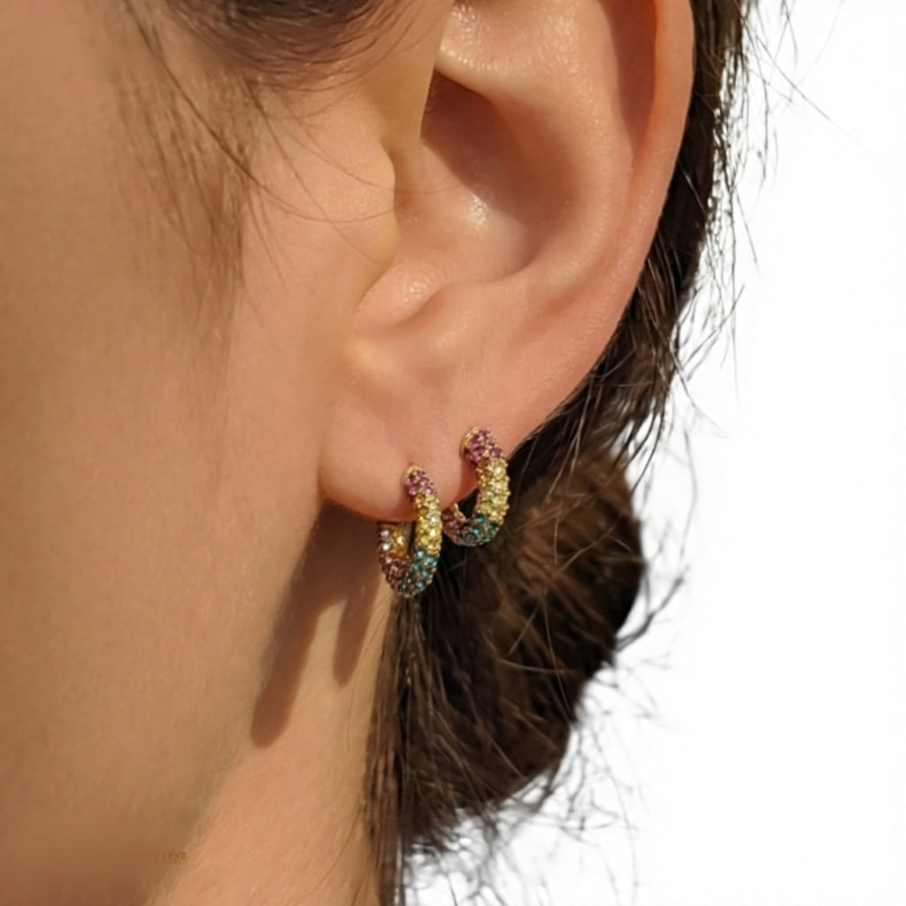 Wholesale 2026 New Design Stainless Steel Rainbow CZ Earrings Hypoallergenic Fashion Jewelry for Women