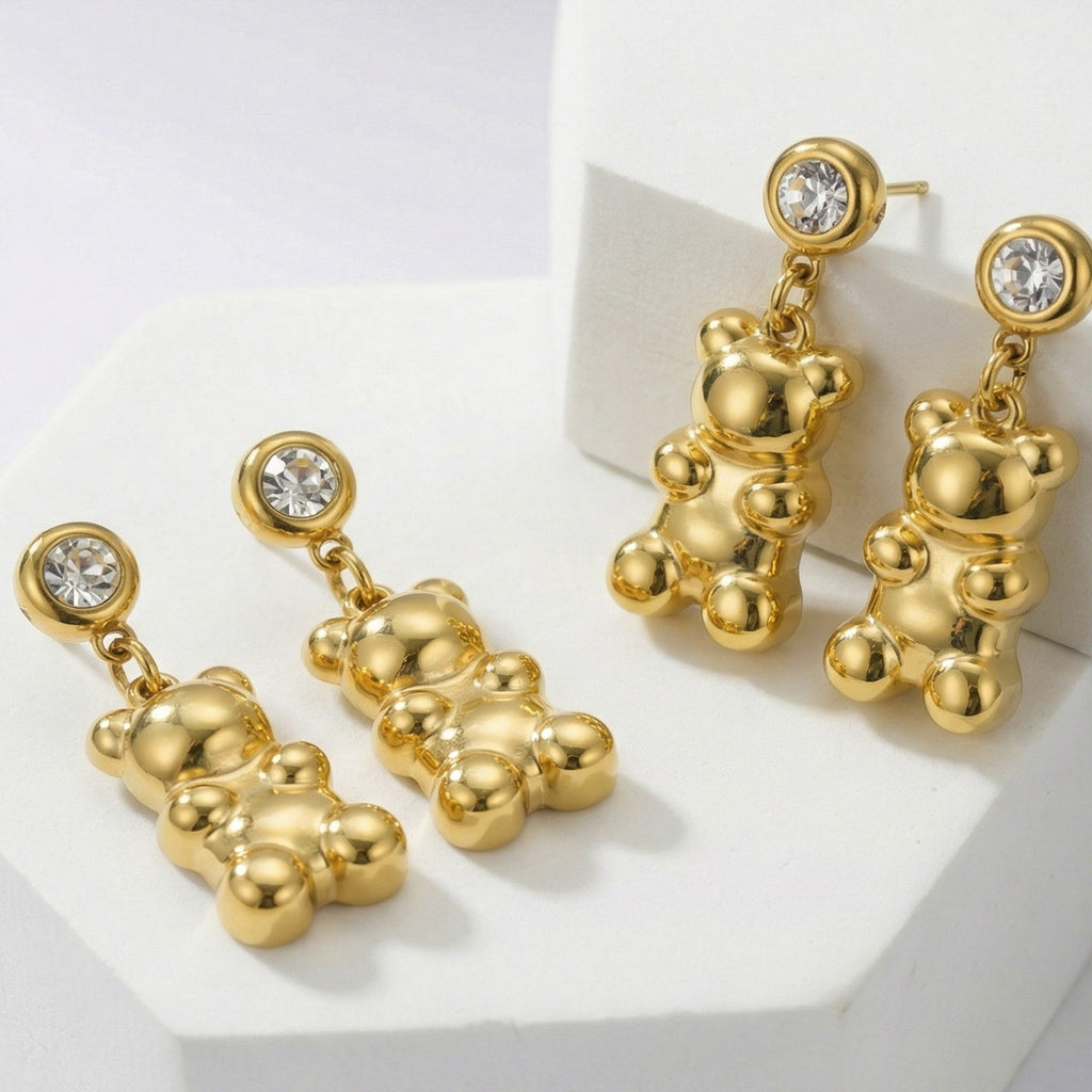 2026 New Fashion Cute Little Bear Charm Stainless Steel 5A Cubic Zirconia Light Luxury Non Fading  Party Earrings Jewelry