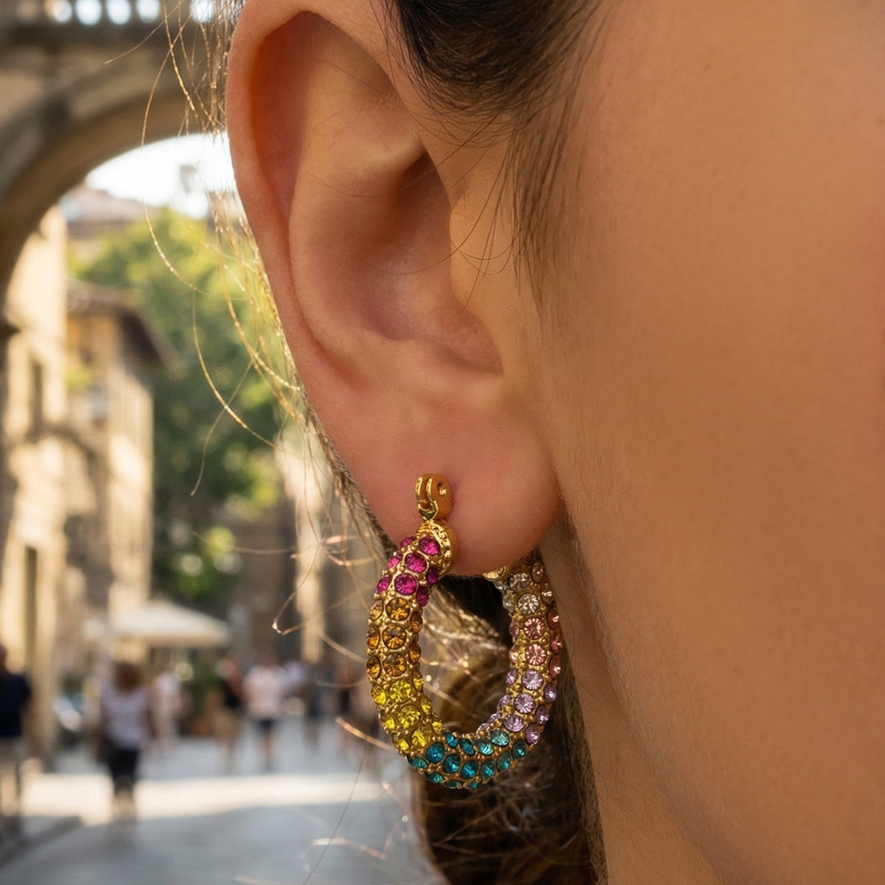 Wholesale 2026 New Design Stainless Steel Rainbow CZ Earrings Hypoallergenic Fashion Jewelry for Women
