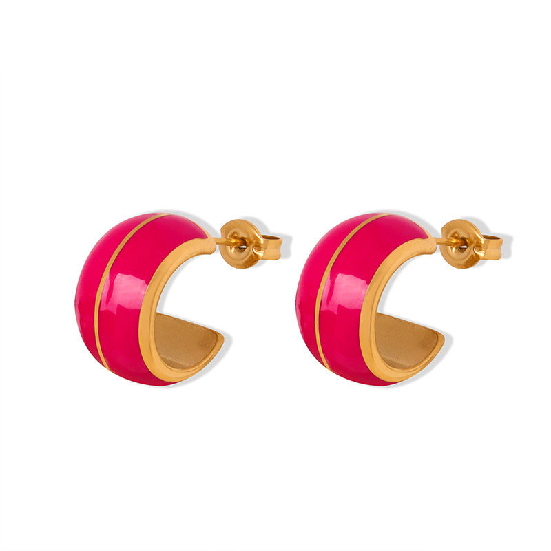 Fashion China Manufacturer Wholesale Quality Trendy Brands Glaze Stainless Steel Gold Plated Earrings