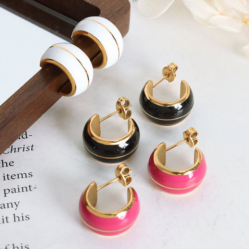 Fashion China Manufacturer Wholesale Quality Trendy Brands Glaze Stainless Steel Gold Plated Earrings