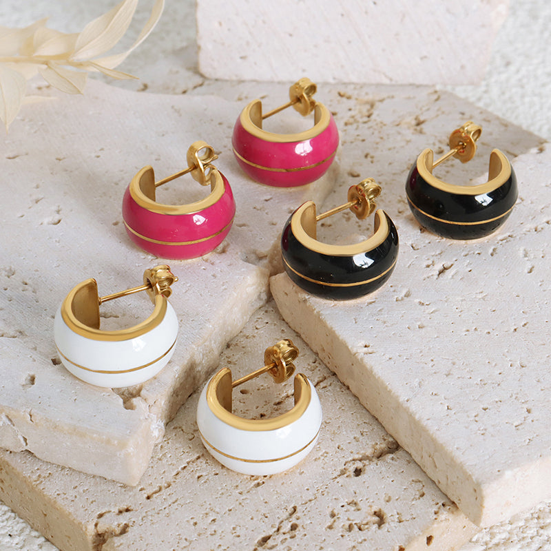 Fashion China Manufacturer Wholesale Quality Trendy Brands Glaze Stainless Steel Gold Plated Earrings