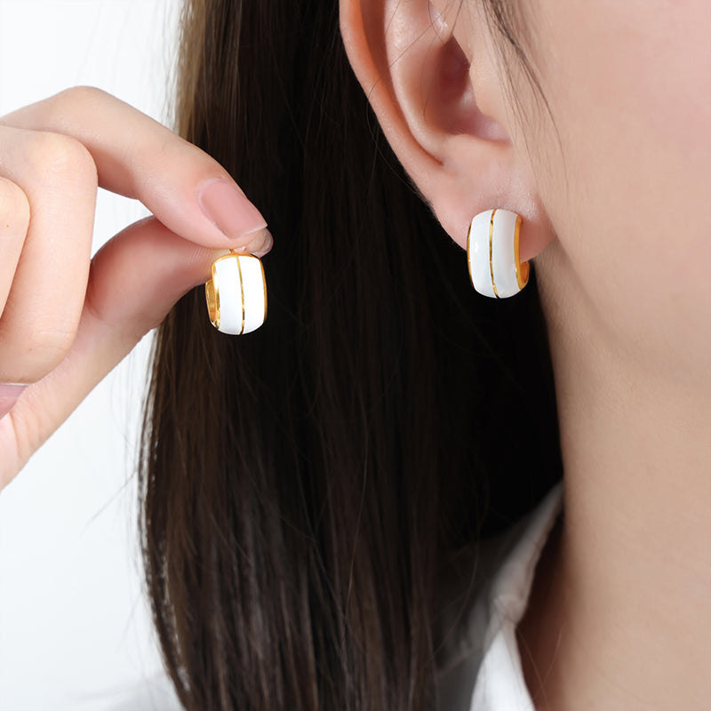 Fashion China Manufacturer Wholesale Quality Trendy Brands Glaze Stainless Steel Gold Plated Earrings