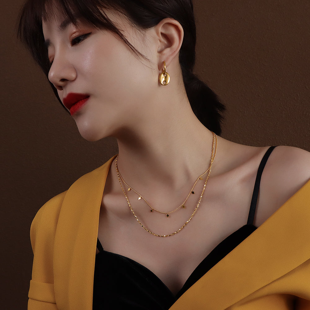 French Style Choker Geometric Ling Piece of Titanium Steel Double Layers to Wear Necklace Stainless Steel Necklace