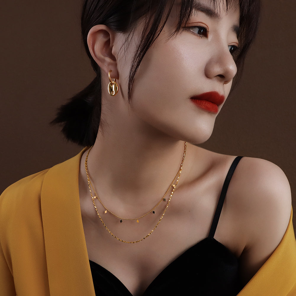 French Style Choker Geometric Ling Piece of Titanium Steel Double Layers to Wear Necklace Stainless Steel Necklace