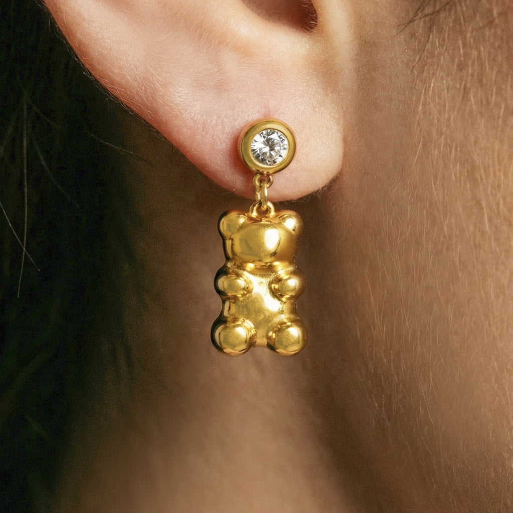 2026 New Fashion Cute Little Bear Charm Stainless Steel 5A Cubic Zirconia Light Luxury Non Fading  Party Earrings Jewelry