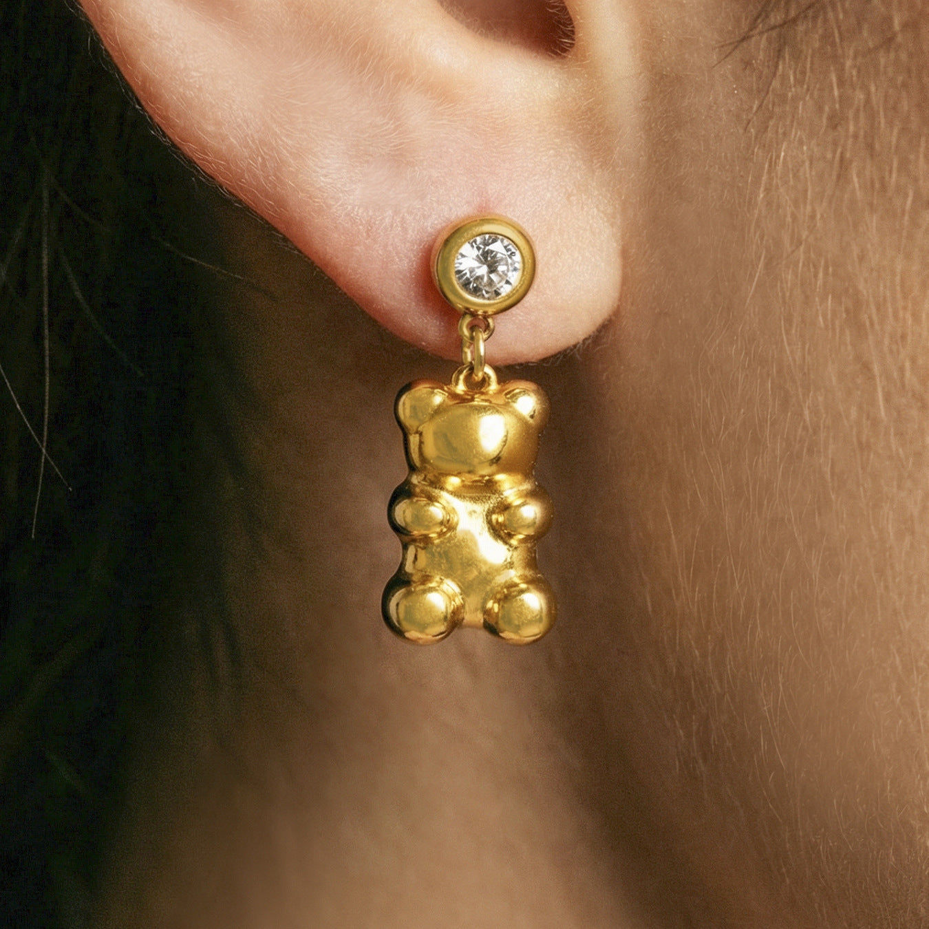 2026 New Fashion Cute Little Bear Charm Stainless Steel 5A Cubic Zirconia Light Luxury Non Fading  Party Earrings Jewelry