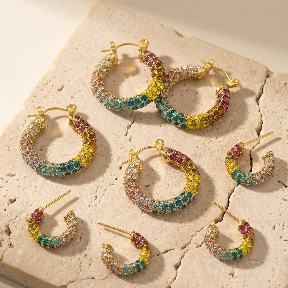 Wholesale 2026 New Design Stainless Steel Rainbow CZ Earrings Hypoallergenic Fashion Jewelry for Women