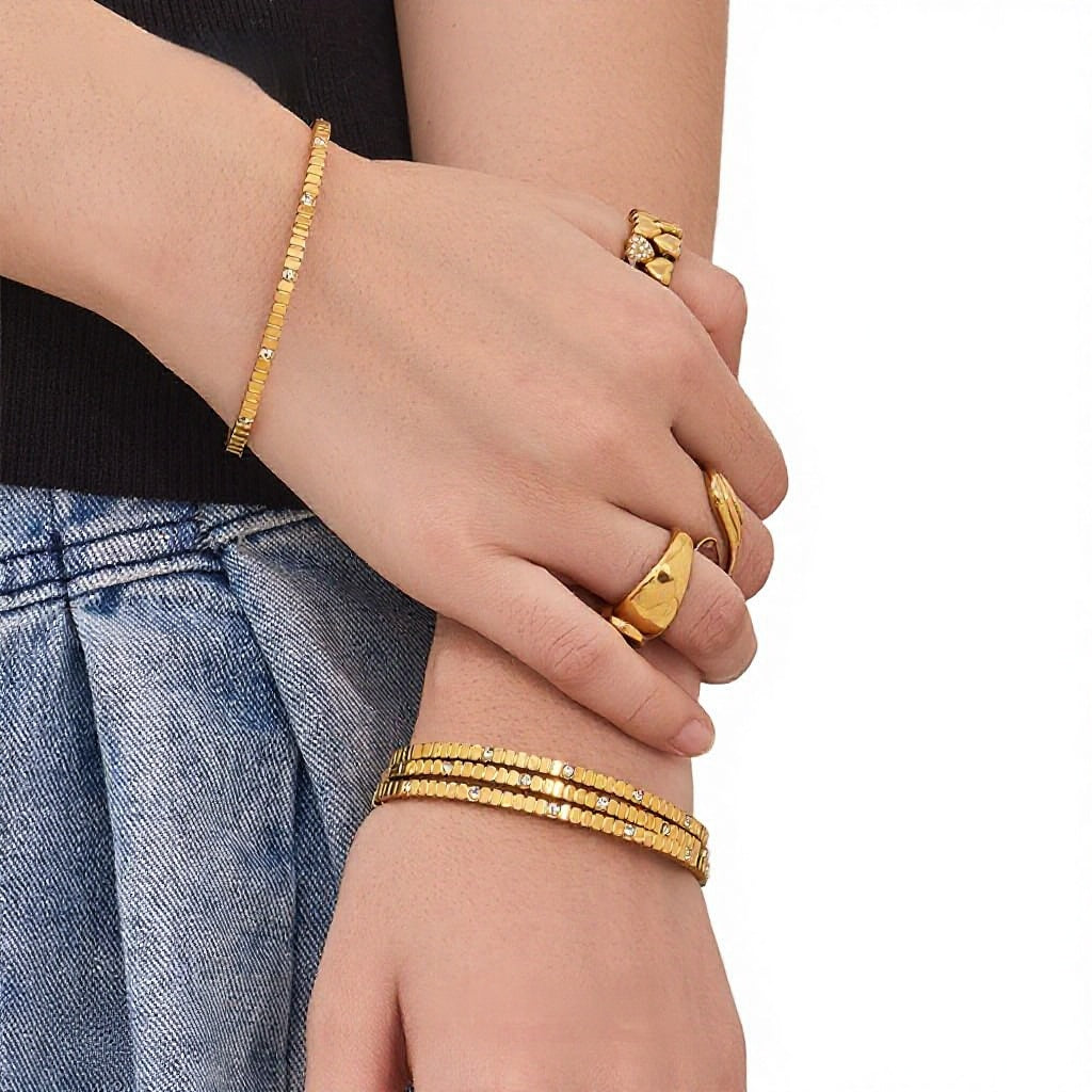 Hot Sale Fashion Geometric Square Zircon Bangle, Stackable Bangle for Women in Stock Now