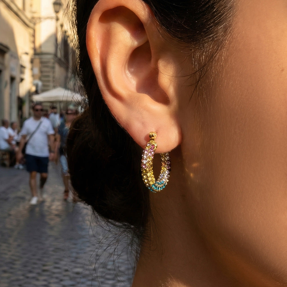 Wholesale 2026 New Design Stainless Steel Rainbow CZ Earrings Hypoallergenic Fashion Jewelry for Women