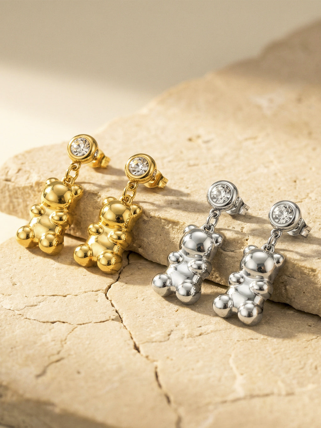 2026 New Fashion Cute Little Bear Charm Stainless Steel 5A Cubic Zirconia Light Luxury Non Fading  Party Earrings Jewelry