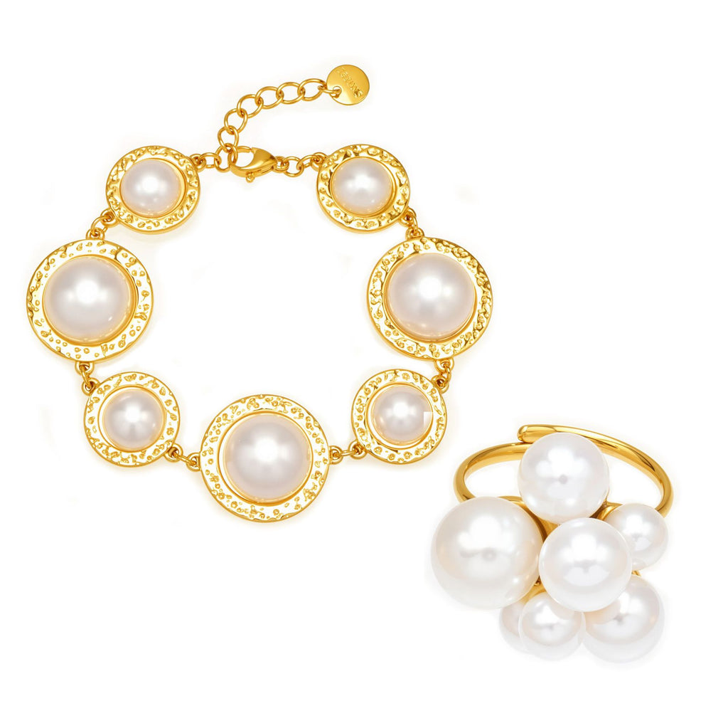 Fashion Adjustable Ring Bangle with Large Resin Beads 18K Gold Plated Stainless Steel High Gloss Jewelry Wedding Party Gift