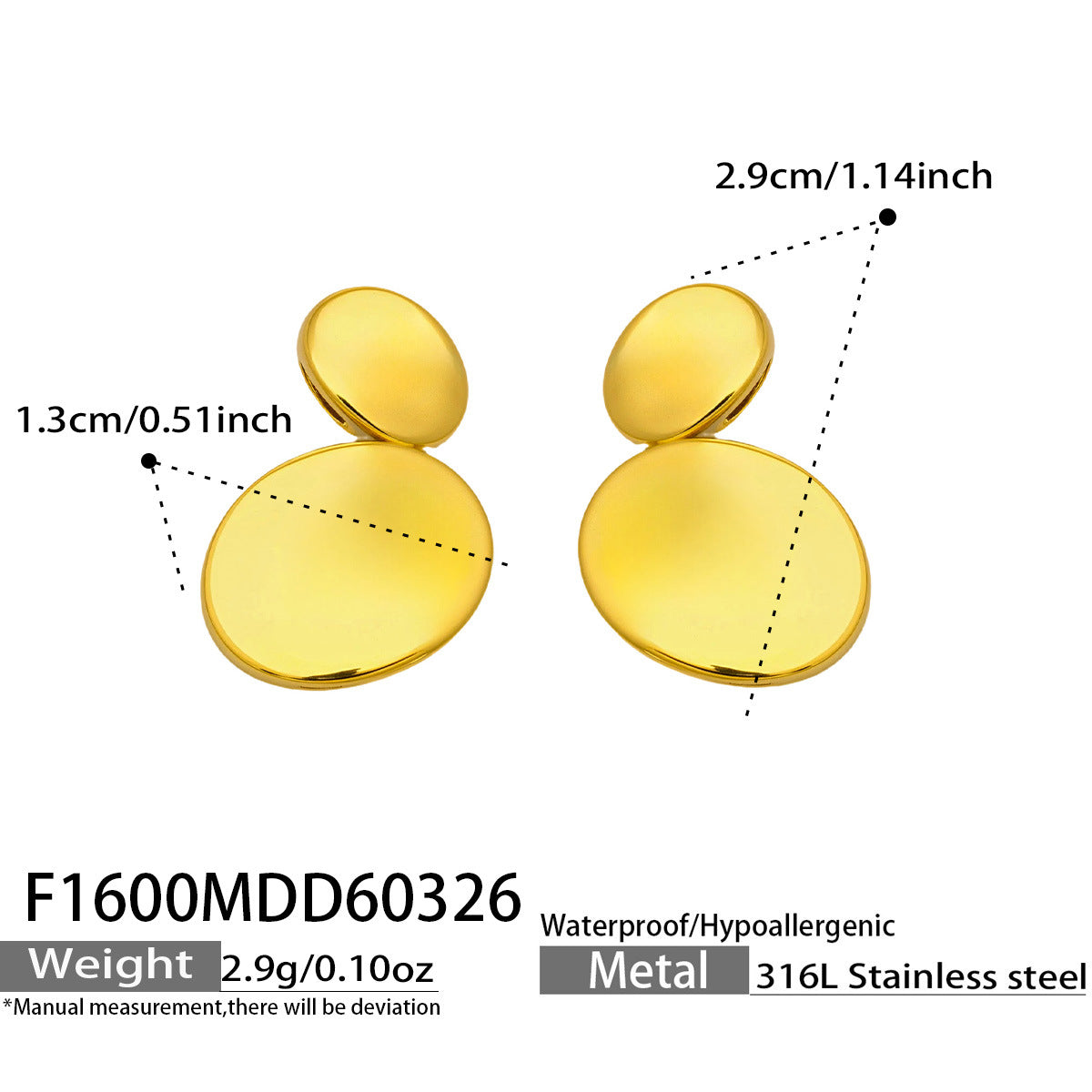 2026 Fashion Jewelry Stainless Steel 18K Gold  Earrings  Minimalist Double Circles Hypoallergenic Studs for Party Daily Wear