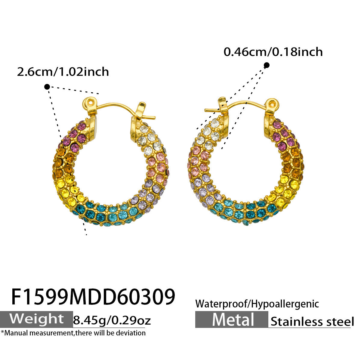 Wholesale 2026 New Design Stainless Steel Rainbow CZ Earrings Hypoallergenic Fashion Jewelry for Women