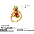 2026 New Design Luxury Multi Color Glass Rhinestone 18K Gold Stainless Steel Rings