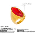 High Quality Stainless Steel 18K Real Gold Plated Ring Fashion Red Green Epoxy Glass Stone Designer Statement Jewelry Wholesale