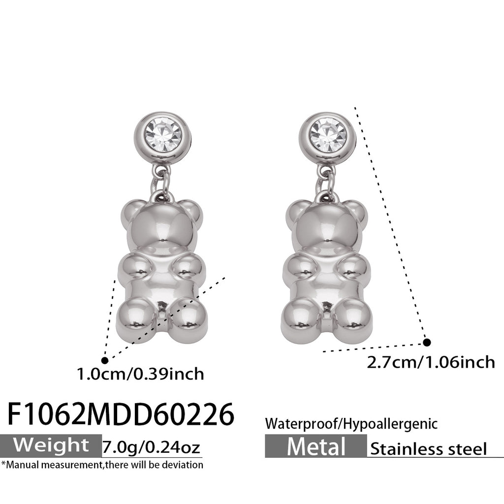 2026 New Fashion Cute Little Bear Charm Stainless Steel 5A Cubic Zirconia Light Luxury Non Fading  Party Earrings Jewelry