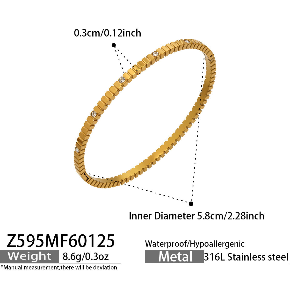 Hot Sale Fashion Geometric Square Zircon Bangle, Stackable Bangle for Women in Stock Now