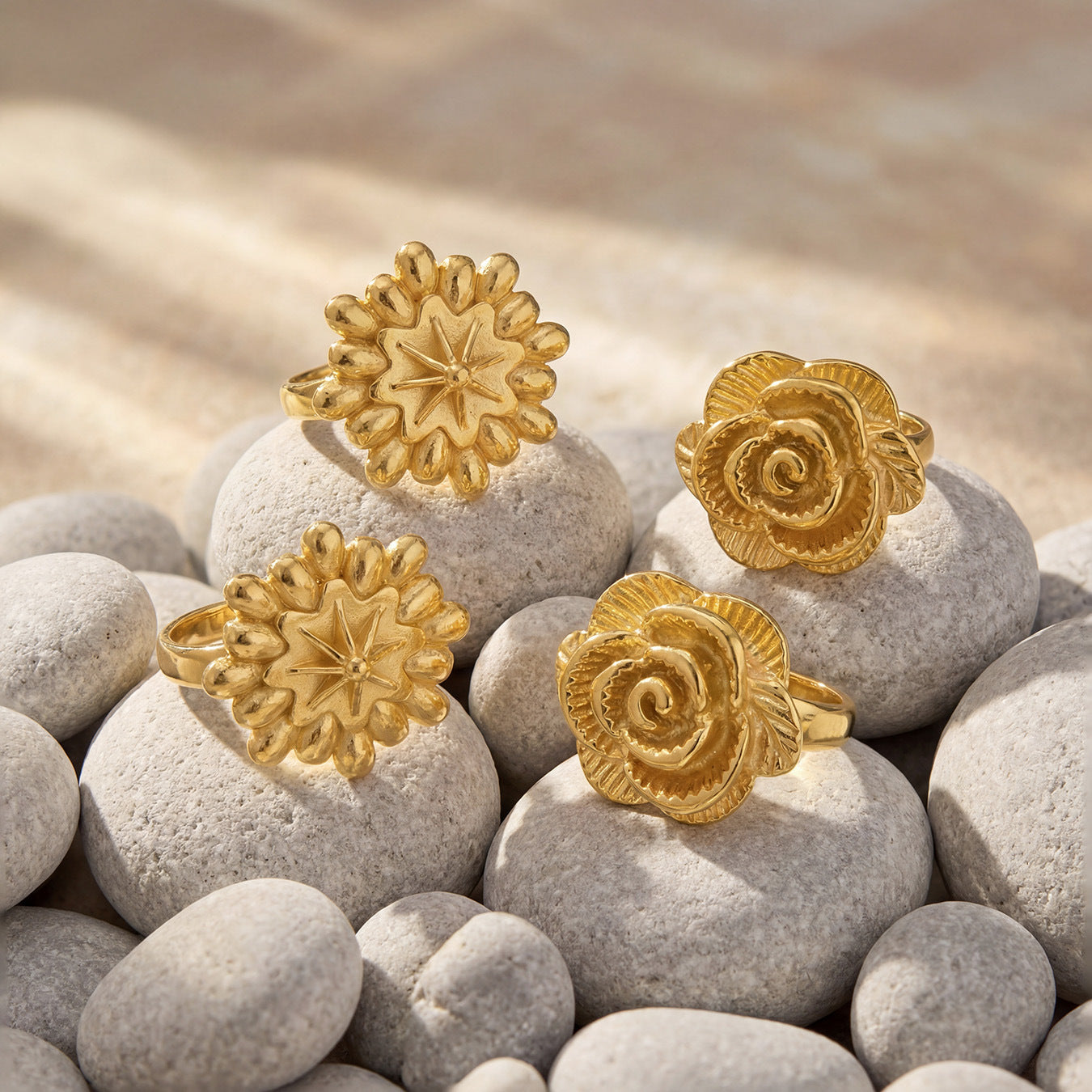 18K Gold Plated Stainless Steel Flower Ring Wholesale Daisy Rose Sunflower Open Adjustable Fashion Jewelry