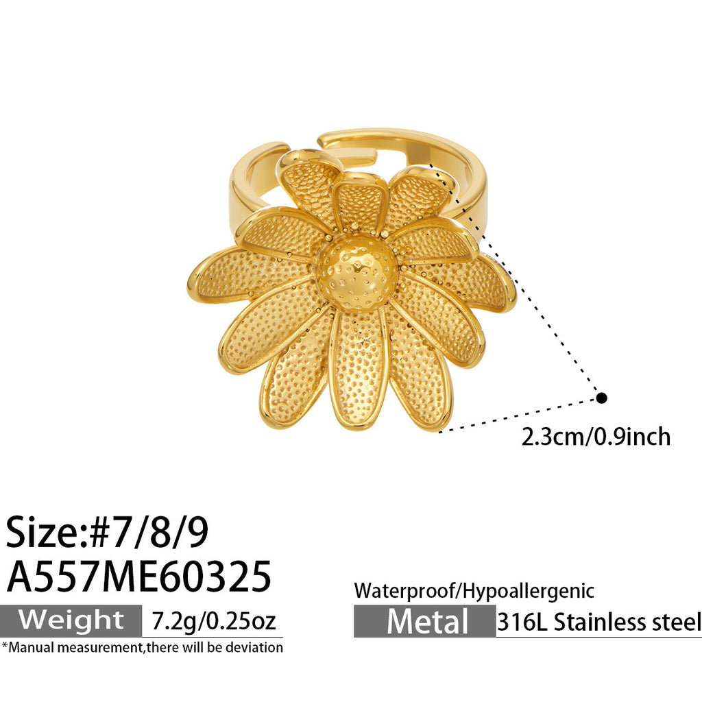 18K Gold Plated Stainless Steel Flower Ring Wholesale Daisy Rose Sunflower Open Adjustable Fashion Jewelry