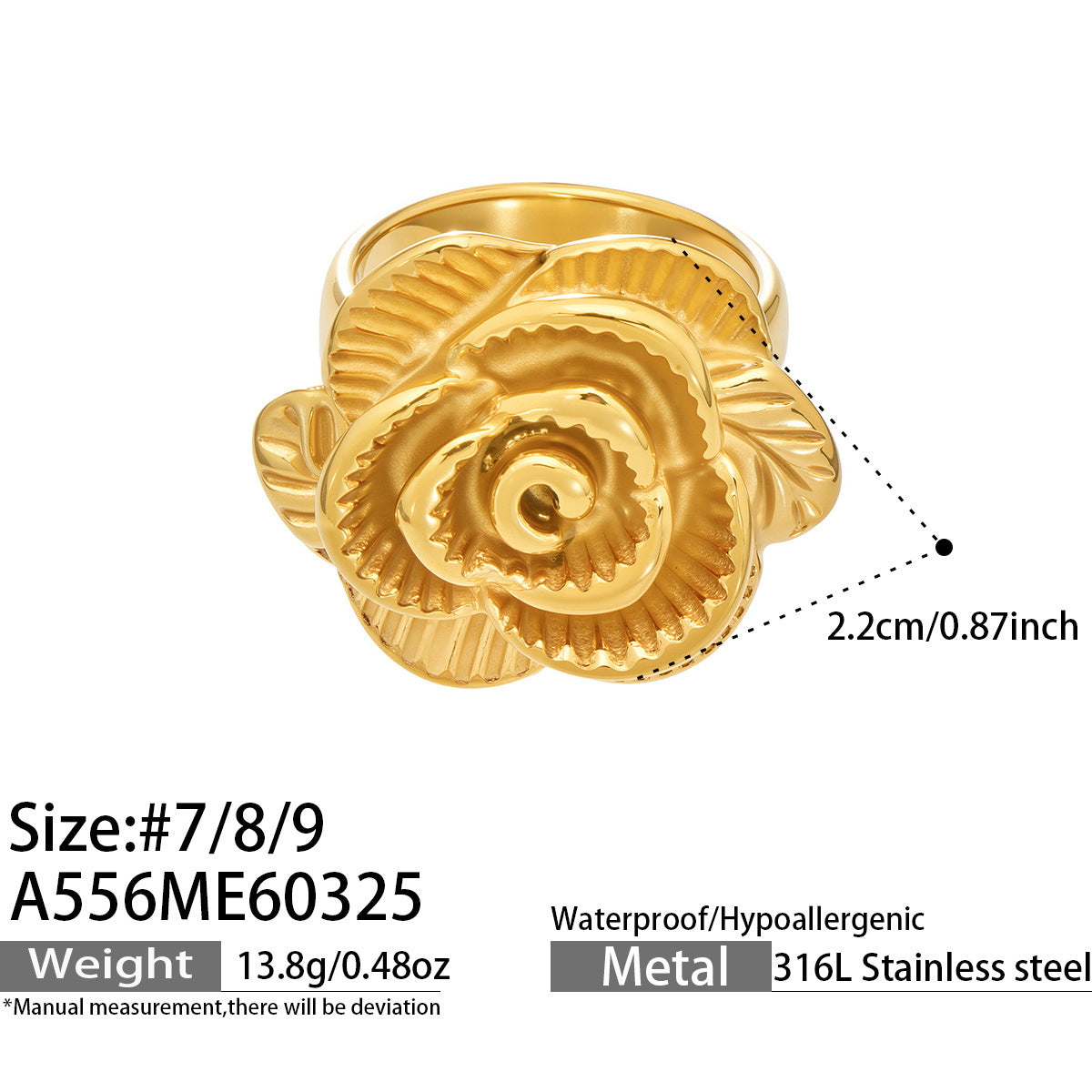 18K Gold Plated Stainless Steel Flower Ring Wholesale Daisy Rose Sunflower Open Adjustable Fashion Jewelry