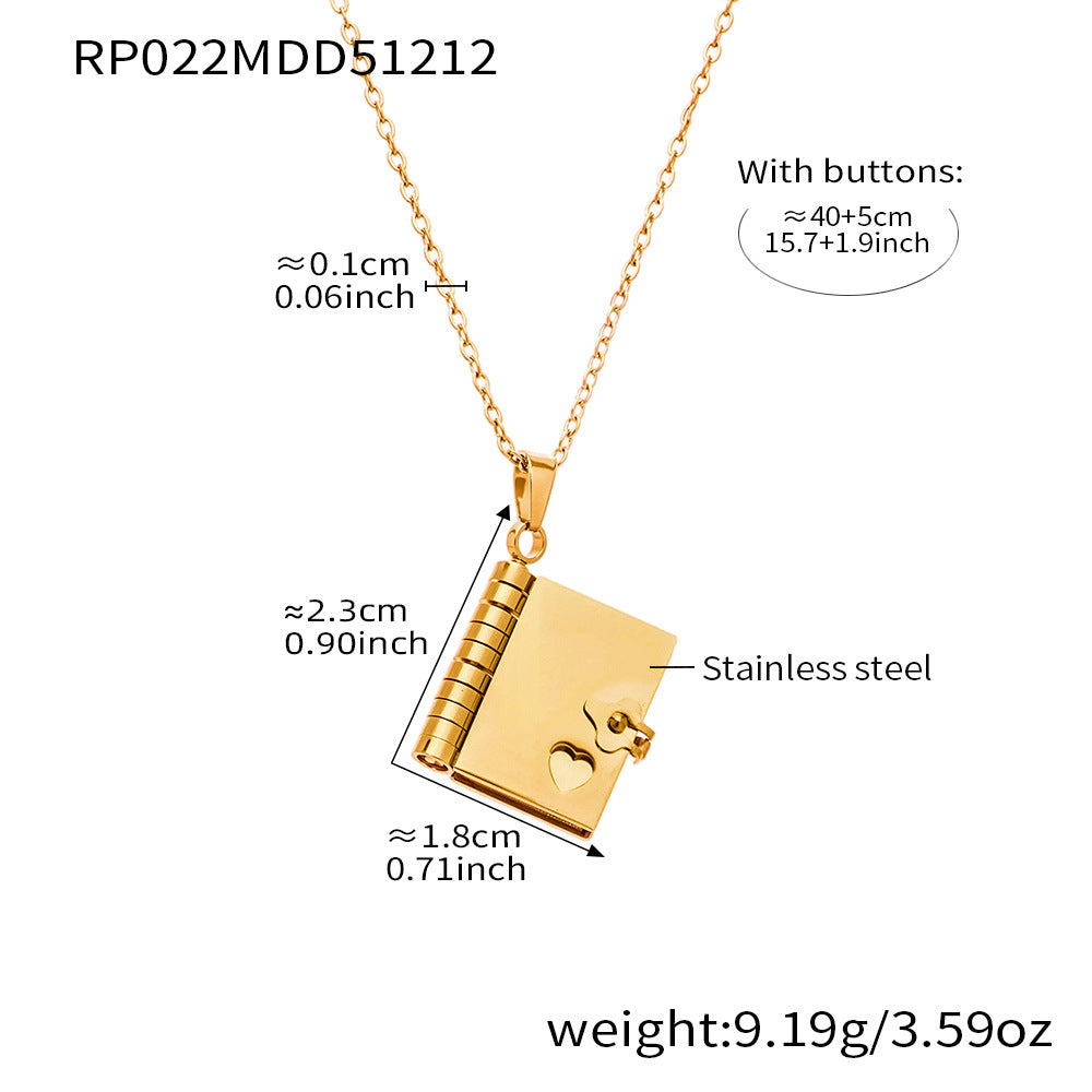 Enigma Sweet Home Series Pearl Book Pendant Clavicle Chain 18k Gold Plated Stainless Steel Sporty Necklace