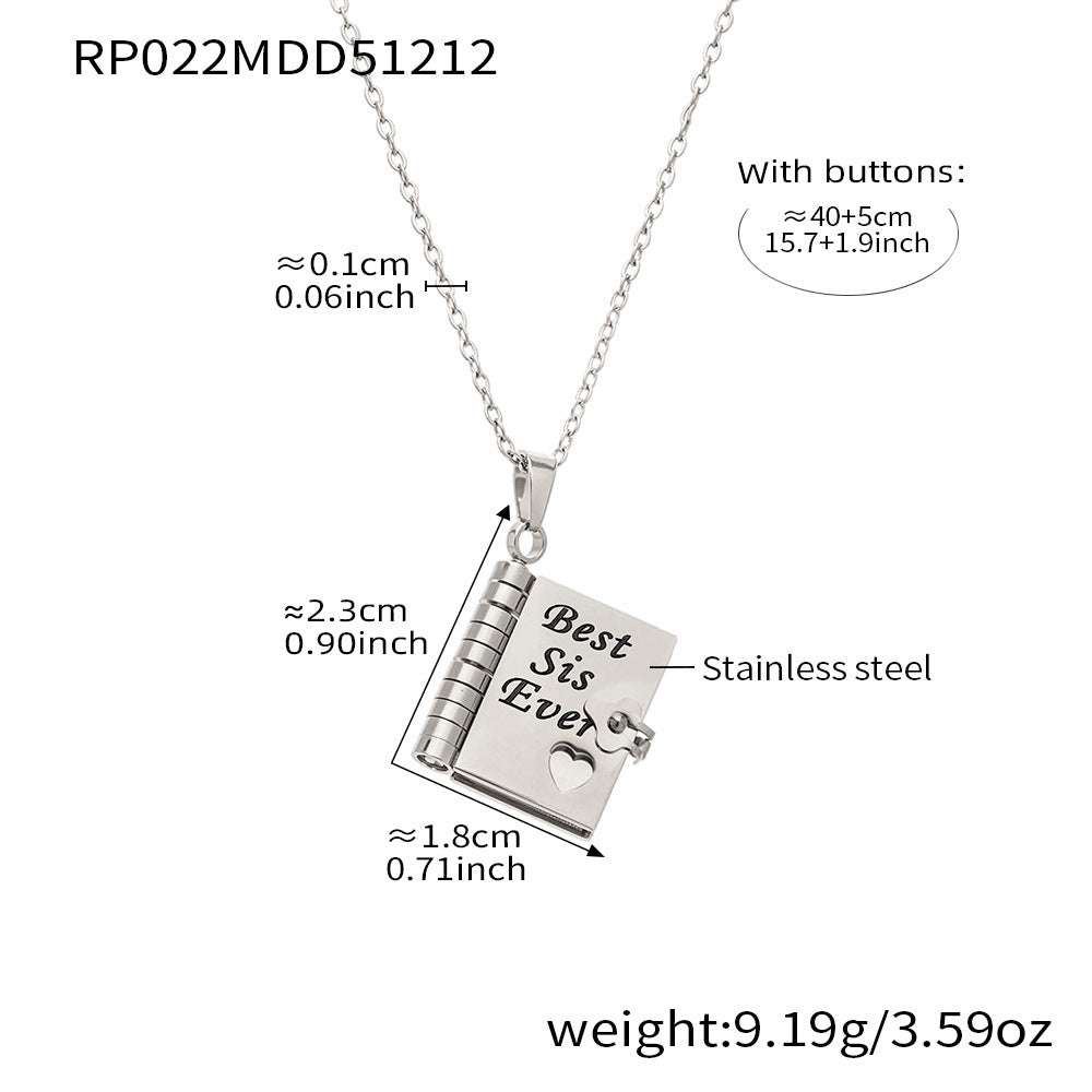 Enigma Sweet Home Series Pearl Book Pendant Clavicle Chain 18k Gold Plated Stainless Steel Sporty Necklace