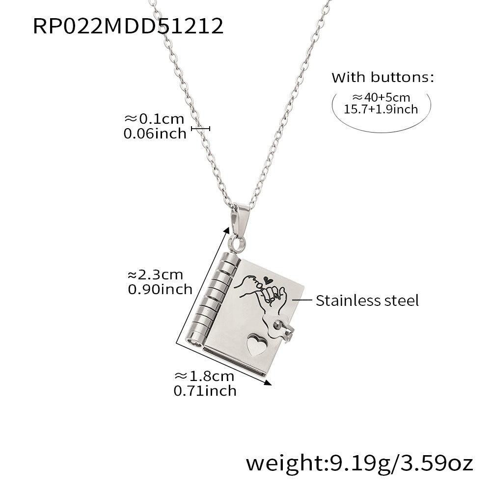 Enigma Sweet Home Series Pearl Book Pendant Clavicle Chain 18k Gold Plated Stainless Steel Sporty Necklace