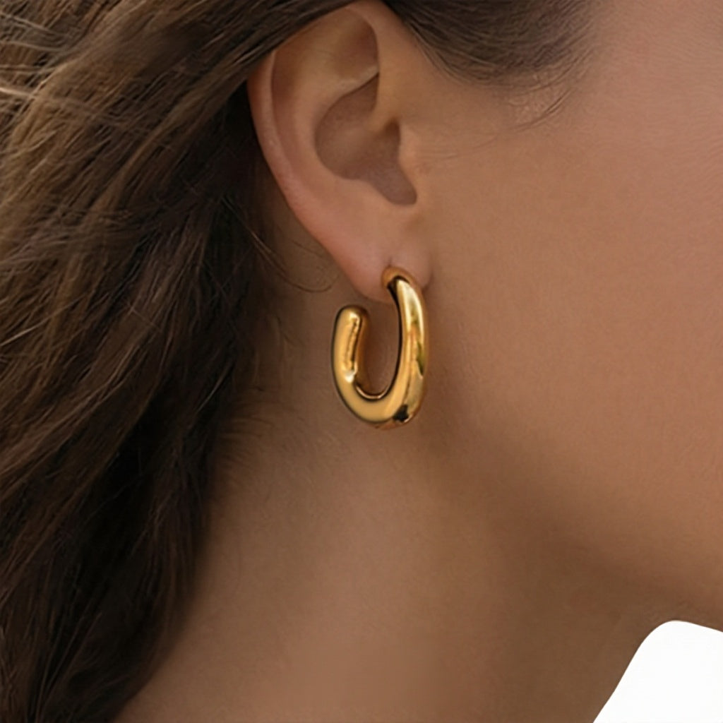 2026 Trendy Minimalist C Shape Earrings 18K Gold Plated Irregular Hoop Versatile Daily Wear Stainless Steel Earrings for Women