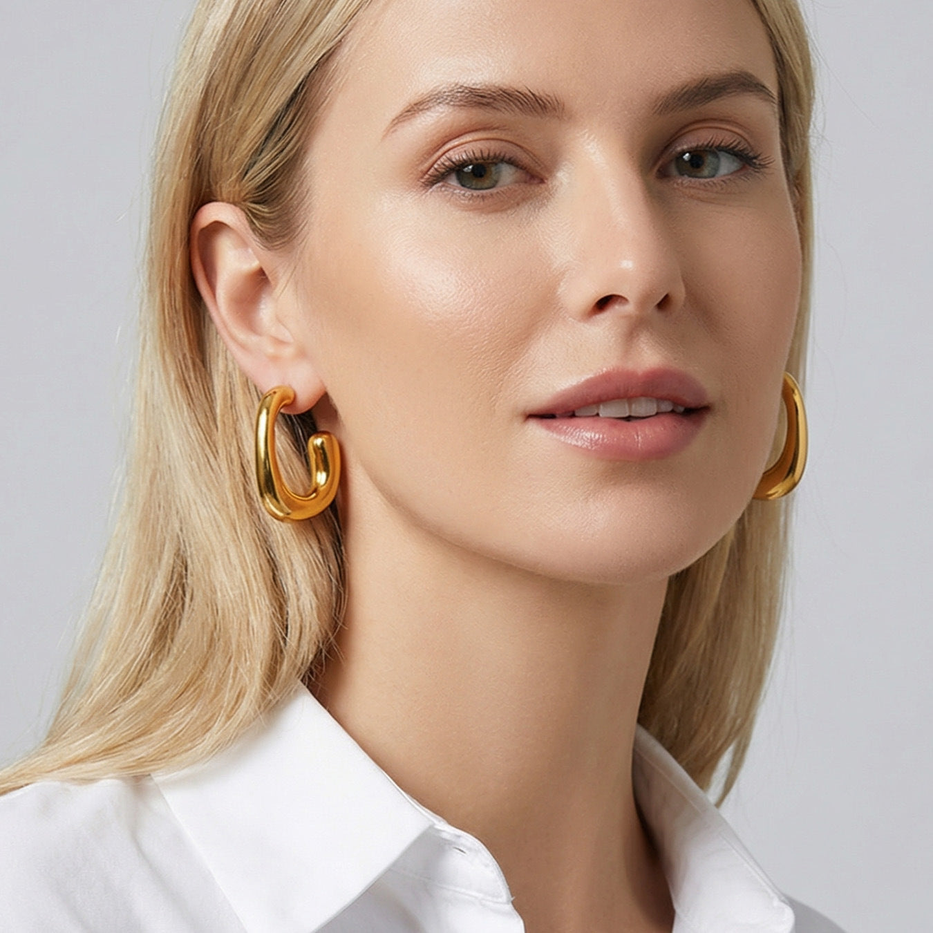 2026 Trendy Minimalist C Shape Earrings 18K Gold Plated Irregular Hoop Versatile Daily Wear Stainless Steel Earrings for Women