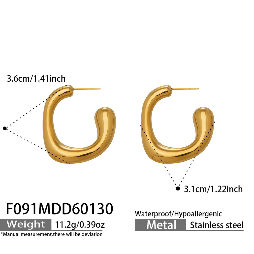 2026 Trendy Minimalist C Shape Earrings 18K Gold Plated Irregular Hoop Versatile Daily Wear Stainless Steel Earrings for Women