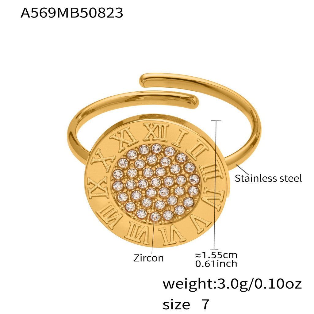 Fashion Cross-Border Stainless Steel Zircon Inlaid Open Ring Set PVD Plated 18K Gold Unisex Fashion Simple Pinky Tail Ring