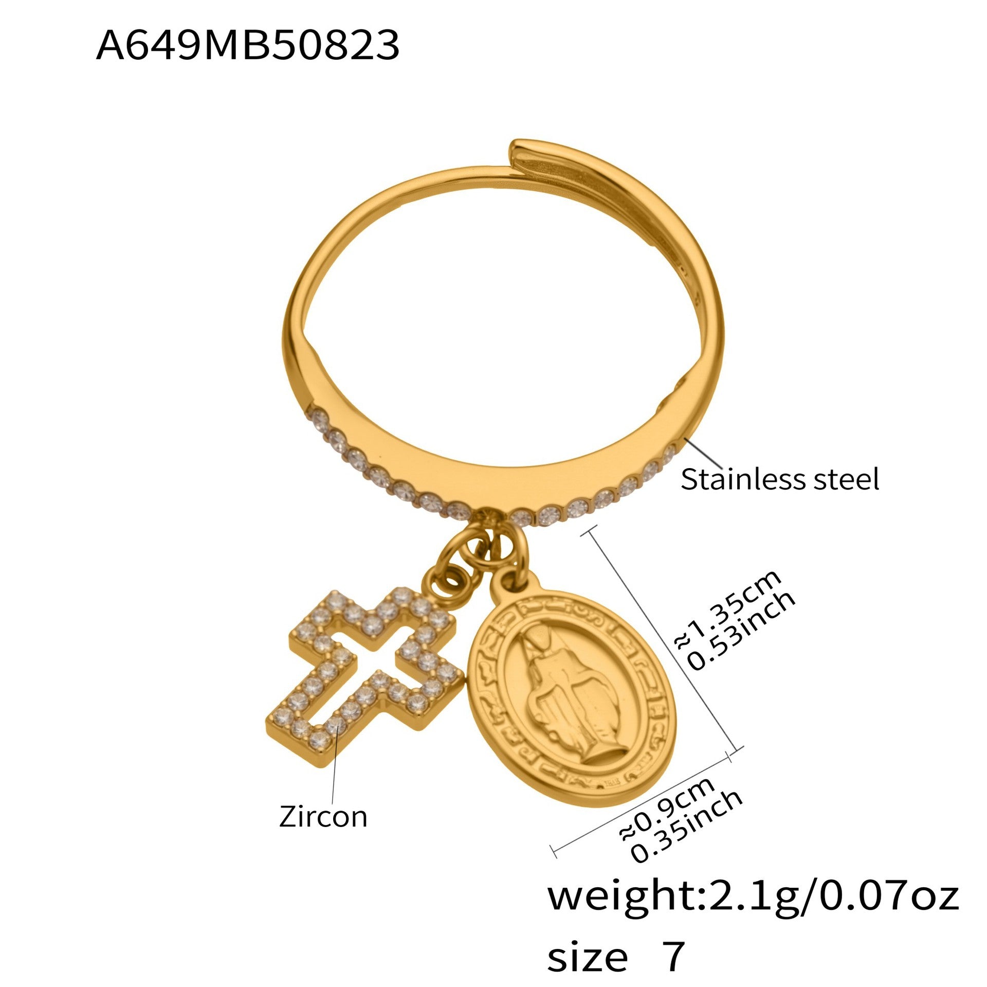 Fashion Cross-Border Stainless Steel Zircon Inlaid Open Ring Set PVD Plated 18K Gold Unisex Fashion Simple Pinky Tail Ring