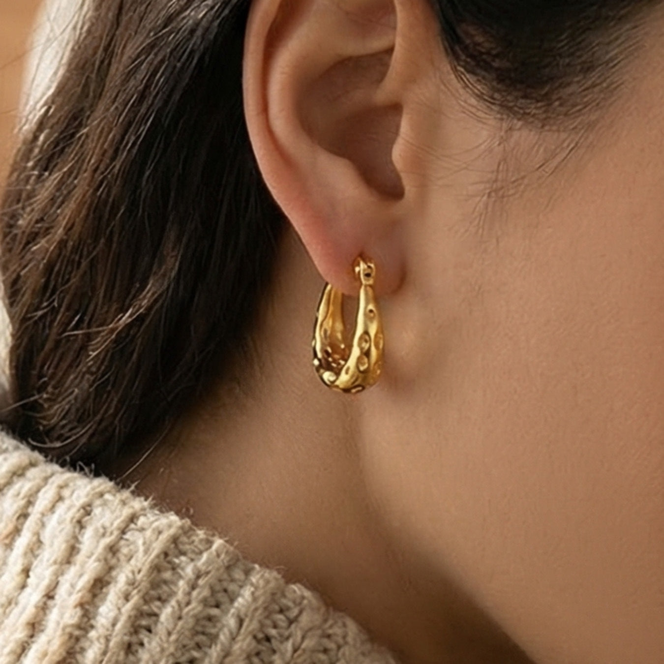 Minimalist Hammered Earrings in Matte Stainless Steel  Everyday Luxury  Trendy Gift