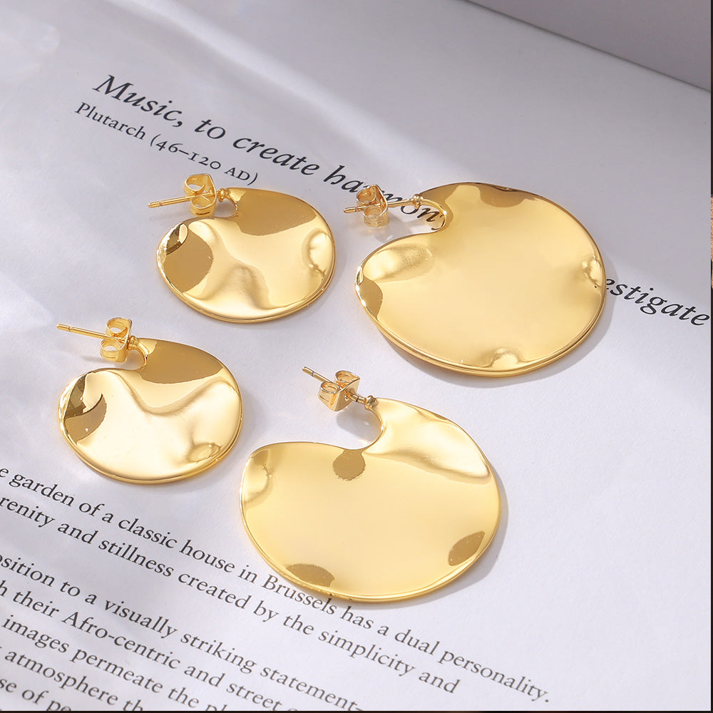 Ins Wind Irregular Circle Smooth Earrings Niche Exaggerated Design 18k Gold Vintage Earrings Female