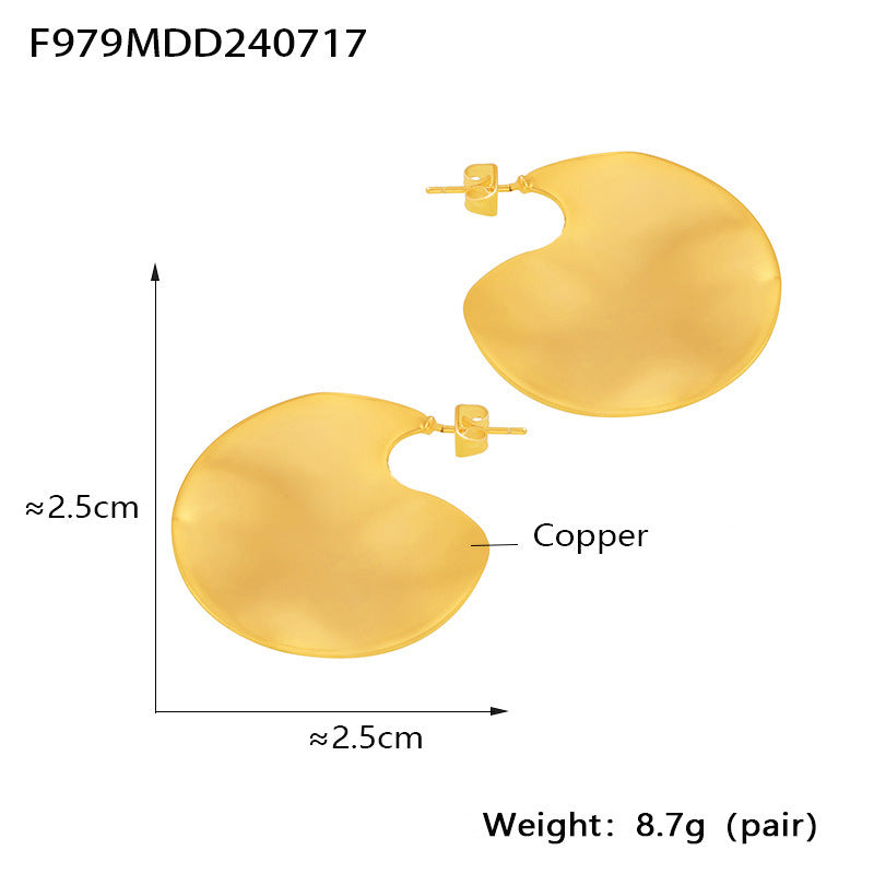 Ins Wind Irregular Circle Smooth Earrings Niche Exaggerated Design 18k Gold Vintage Earrings Female