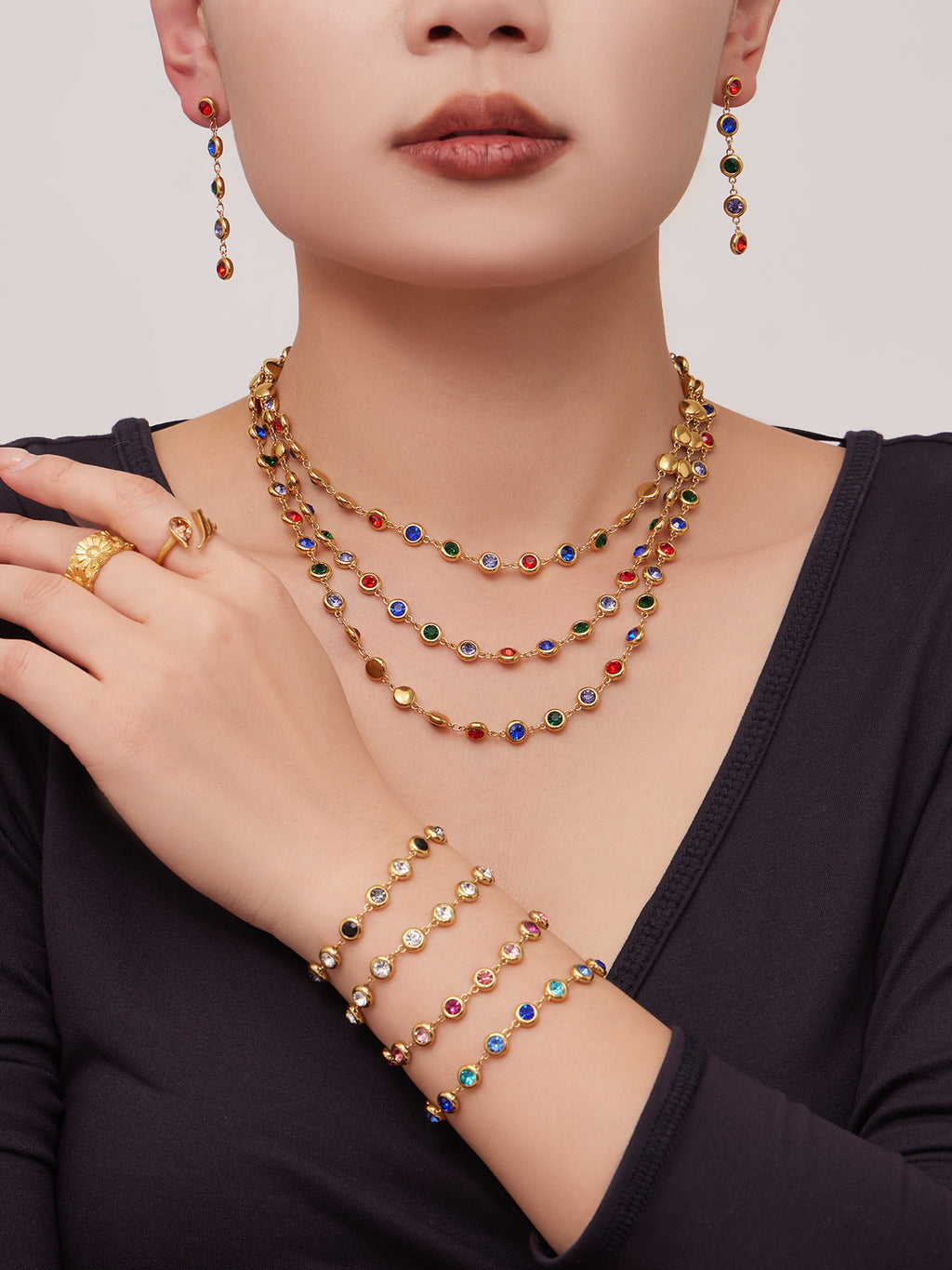 Fashion Luxury Splicing Stainless Steel Unisex Business Gift Bracelet Necklace Exquisite Fashion Elegant Color Tassel Set