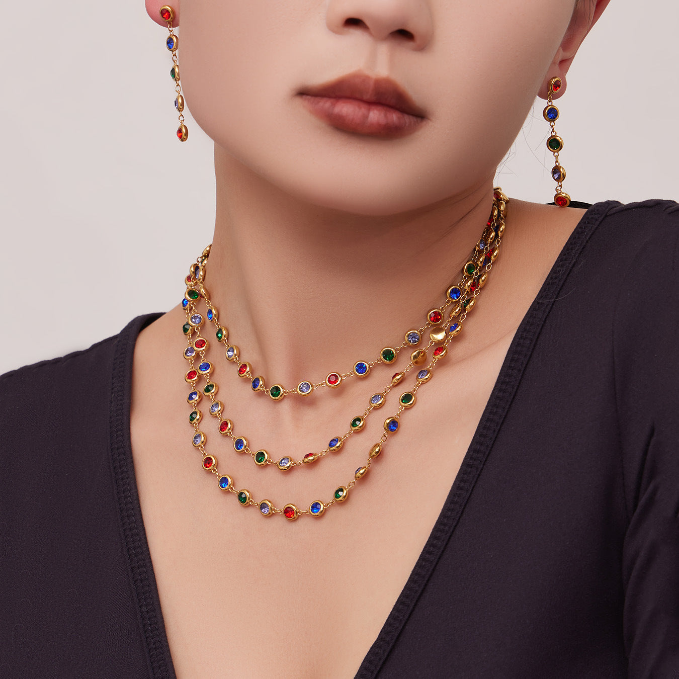 Fashion Luxury Splicing Stainless Steel Unisex Business Gift Bracelet Necklace Exquisite Fashion Elegant Color Tassel Set