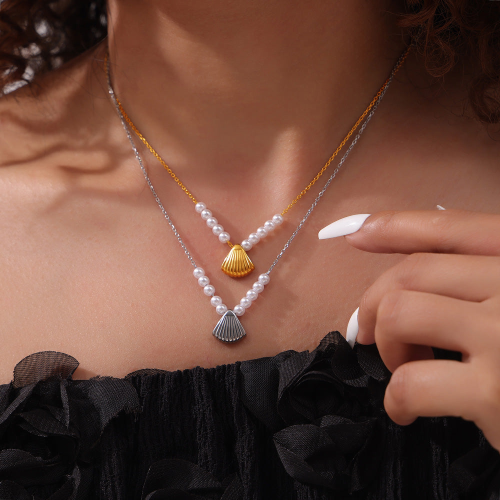 Elegant Temperament Gentle Shell Beads Beaded Jewelry Shell Design Design Sense Pendant Stainless Steel Necklace