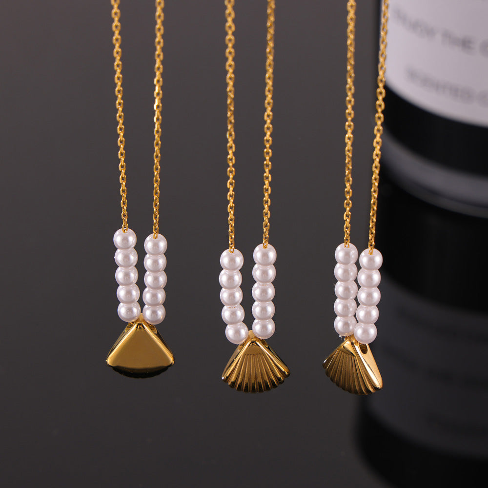 Elegant Temperament Gentle Shell Beads Beaded Jewelry Shell Design Design Sense Pendant Stainless Steel Necklace