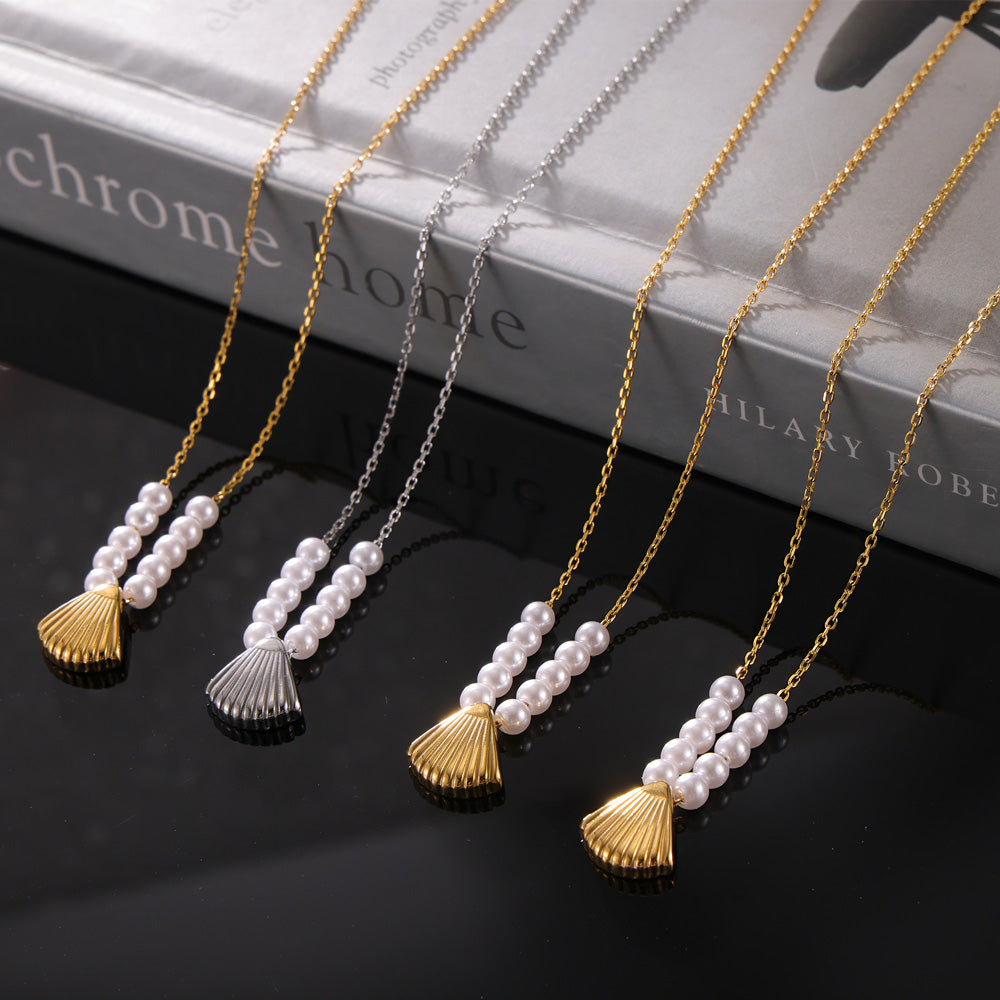 Elegant Temperament Gentle Shell Beads Beaded Jewelry Shell Design Design Sense Pendant Stainless Steel Necklace