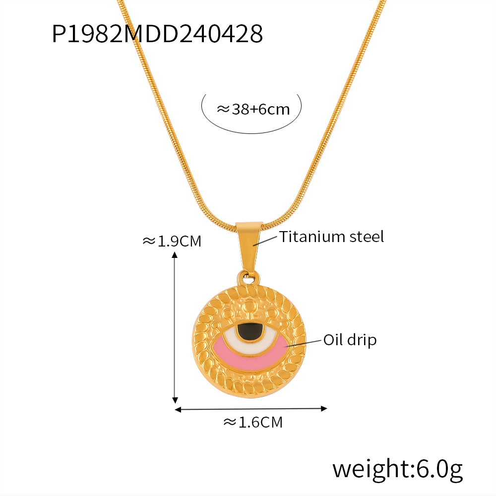 Retro Drop Oil Design Sense Snake Bone Chain Jewelry Cameo Textured Devil's Eye Pendant Stainless Steel Necklace