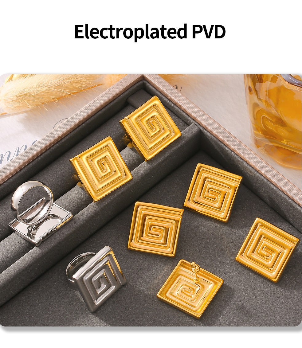Wholesale 2026 Hot Sale Ins Style Jewelry Set Geometric Swirl Pattern Earrings  Stacking Ring 18K Gold Plated Stainless Steel