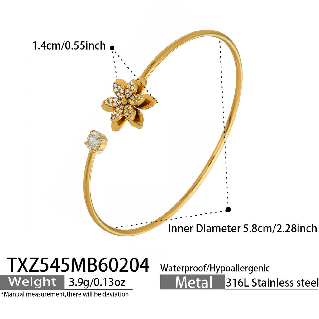 Fashion Elegant 3D Lily Flower Cubic Zirconia Jewelry Suite in Premium Stainless Steel Complete 4-Piece Set for Women