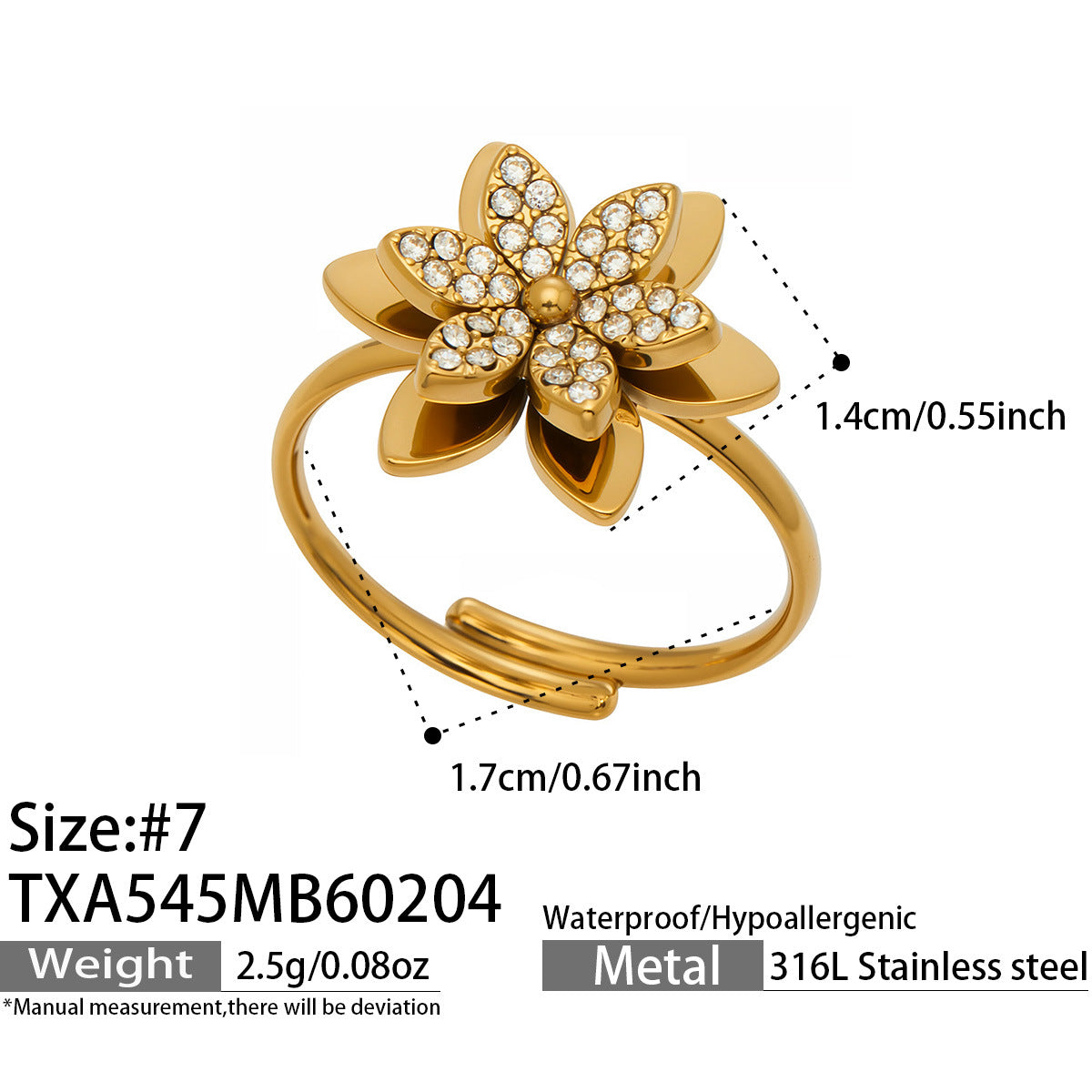 Fashion Elegant 3D Lily Flower Cubic Zirconia Jewelry Suite in Premium Stainless Steel Complete 4-Piece Set for Women