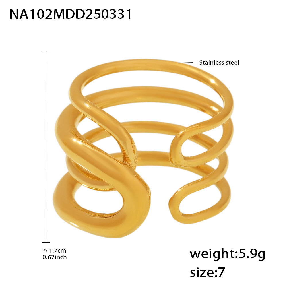 Fashion Simple Design Pattern PVD Gold Plated Stainless Steel Shiny Surface Stainless Steel Rings for Women