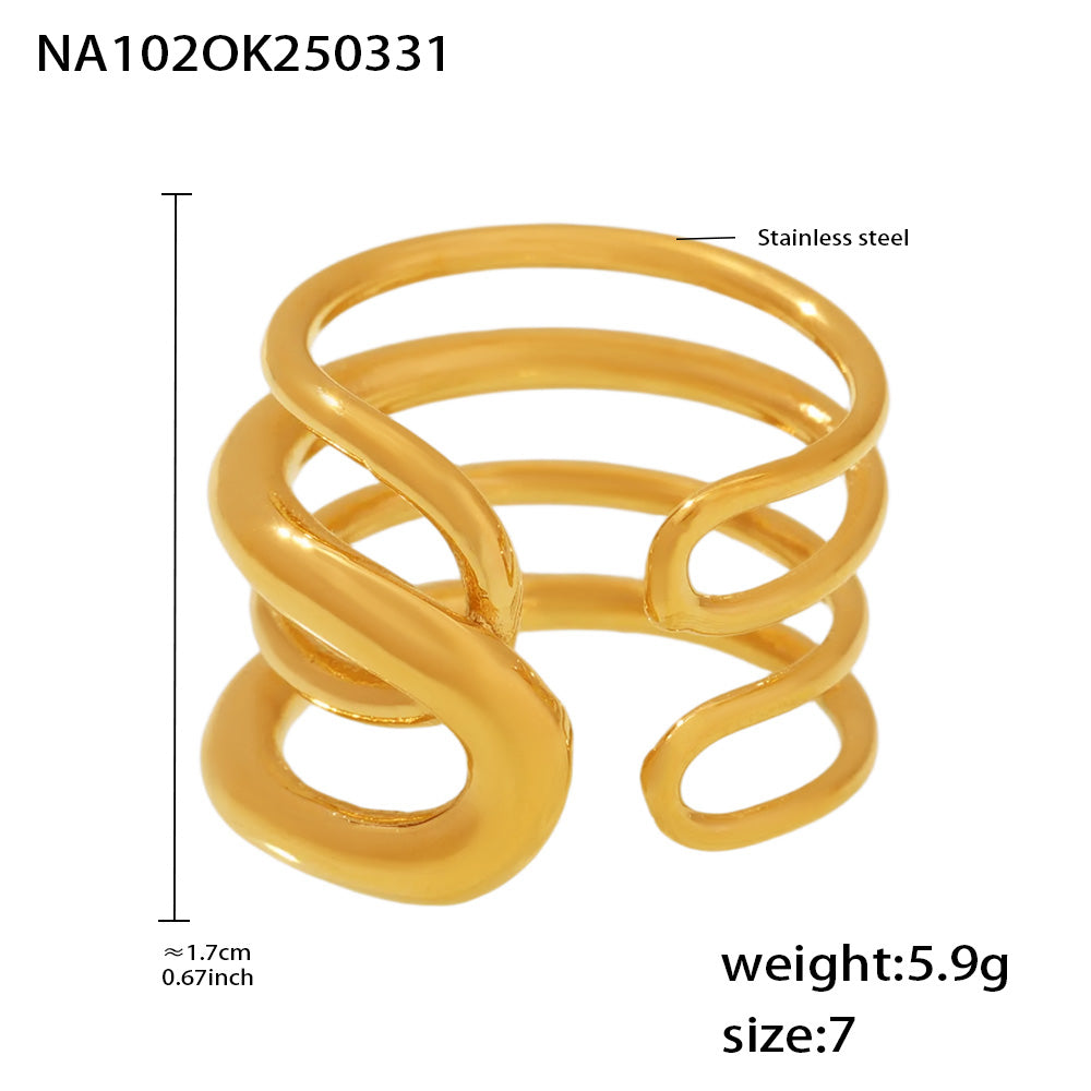 Fashion Simple Design Pattern PVD Gold Plated Stainless Steel Shiny Surface Stainless Steel Rings for Women