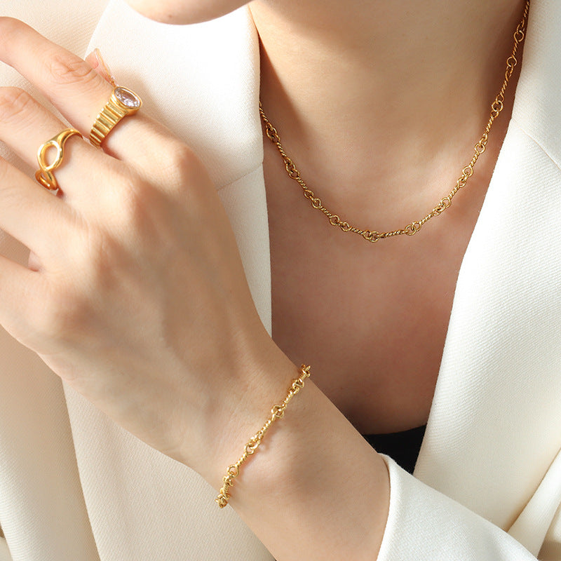 Fashion Sustainable Necklace and Bracelet Eco-friendly Stainless Steel Clasp Jewelry Set
